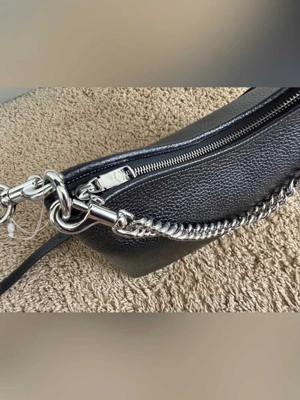 COACH Laurel Shoulder Bag Black Pebbled Leather with Silver Chain Accent - Picture 8 of 10